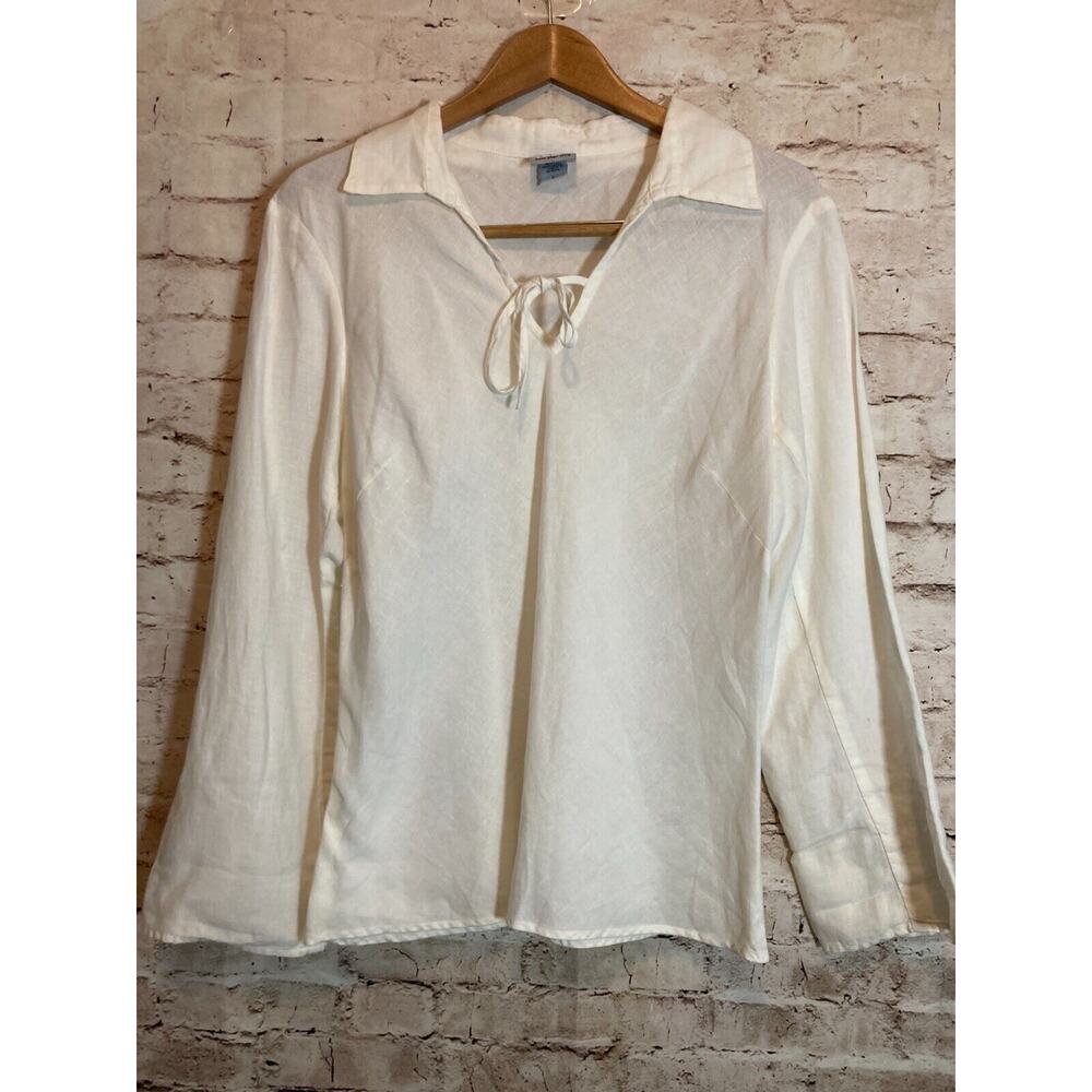 Two Star Dog Linen Top‎ Womens Large Cream Coquette Romantic Feminine Beachy